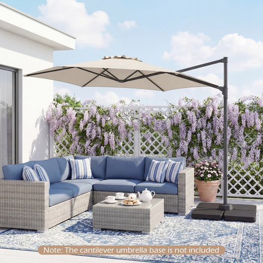 10 FT Patio Cantilever Umbrella, 360° Rotation, Beige Outdoor Umbrellas Beige at Gallery Canada