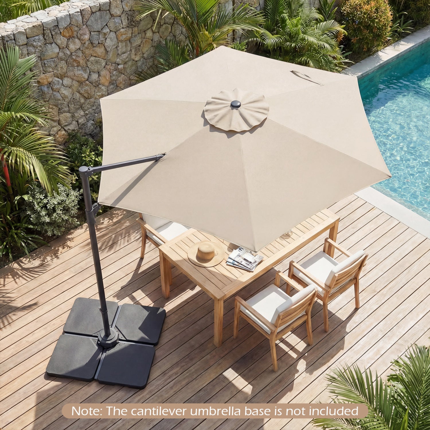 10 FT Patio Cantilever Umbrella, 360° Rotation, Beige Outdoor Umbrellas at Gallery Canada