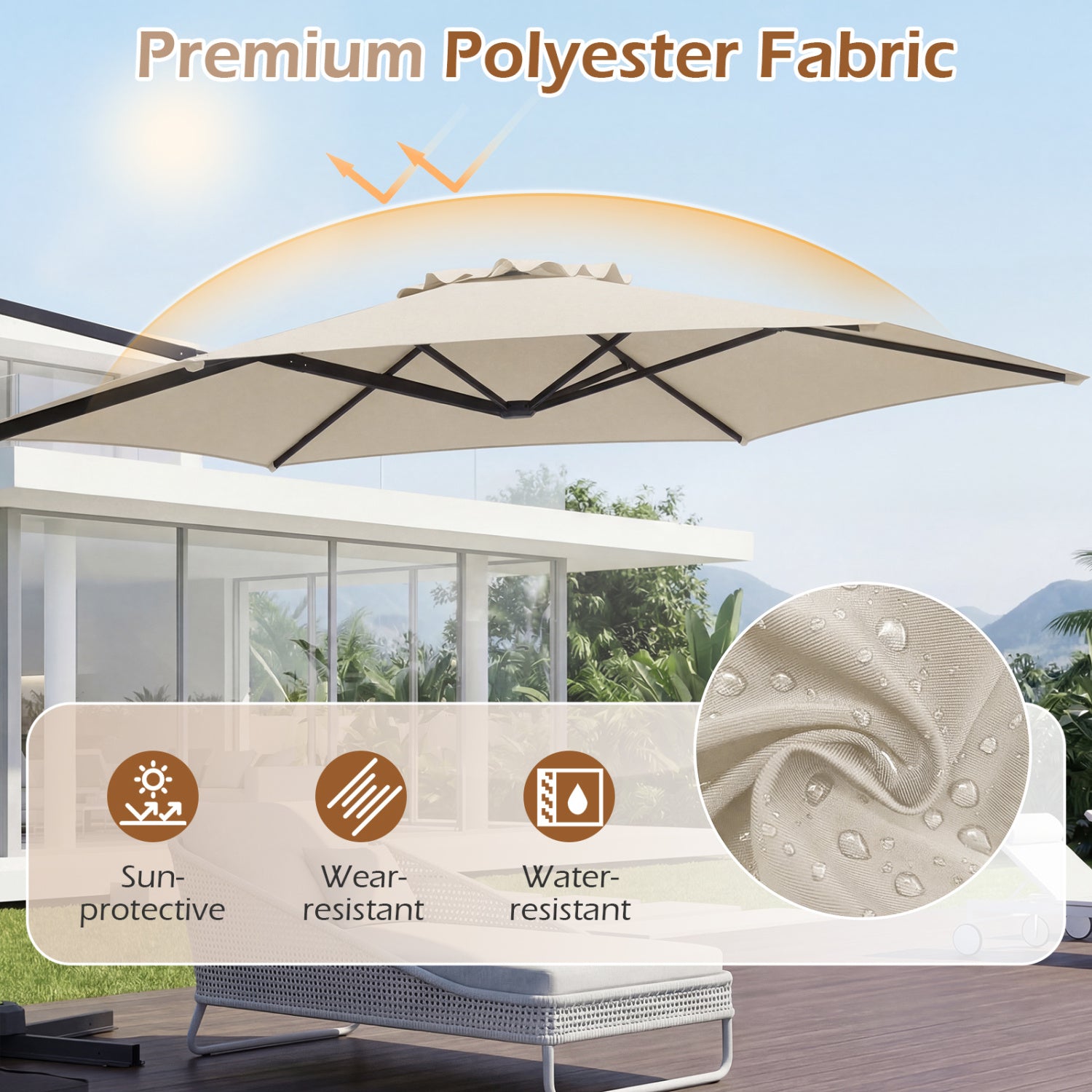 10 FT Patio Cantilever Umbrella, 360° Rotation, Beige Outdoor Umbrellas at Gallery Canada