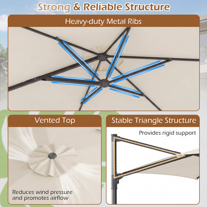 10 FT Patio Cantilever Umbrella, 360° Rotation, Beige Outdoor Umbrellas at Gallery Canada