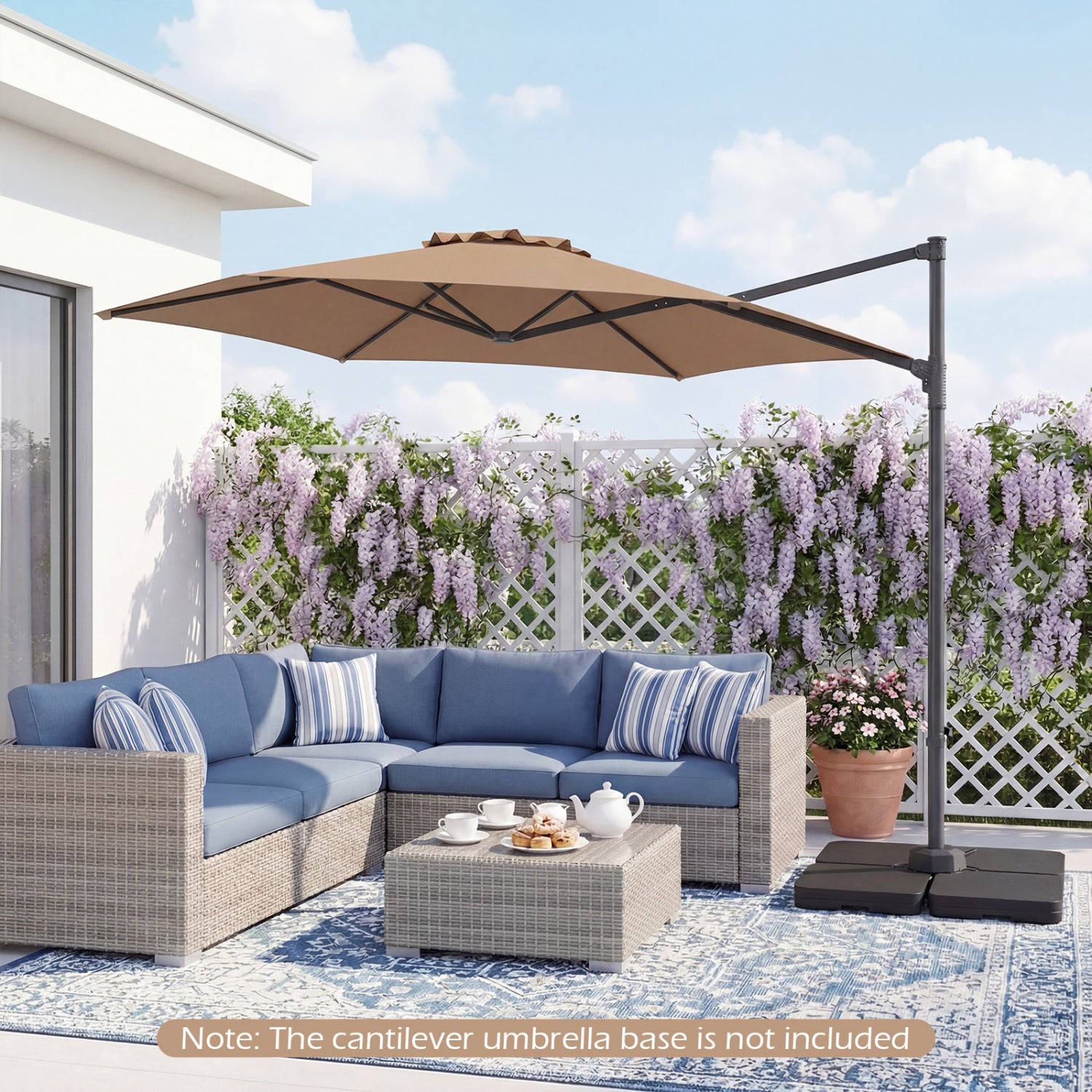 10 FT Patio Cantilever Umbrella, 360° Rotation, Air Vent, Tan Outdoor Umbrellas at Gallery Canada