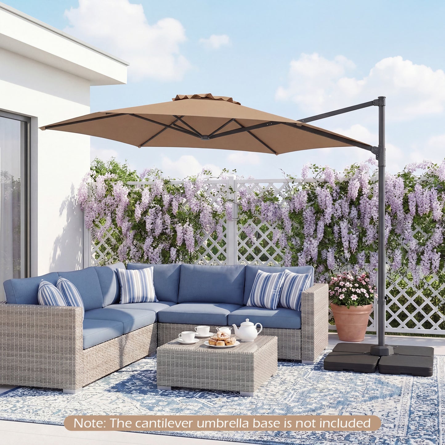 10 FT Patio Cantilever Umbrella, 360° Rotation, Air Vent, Tan Outdoor Umbrellas at Gallery Canada
