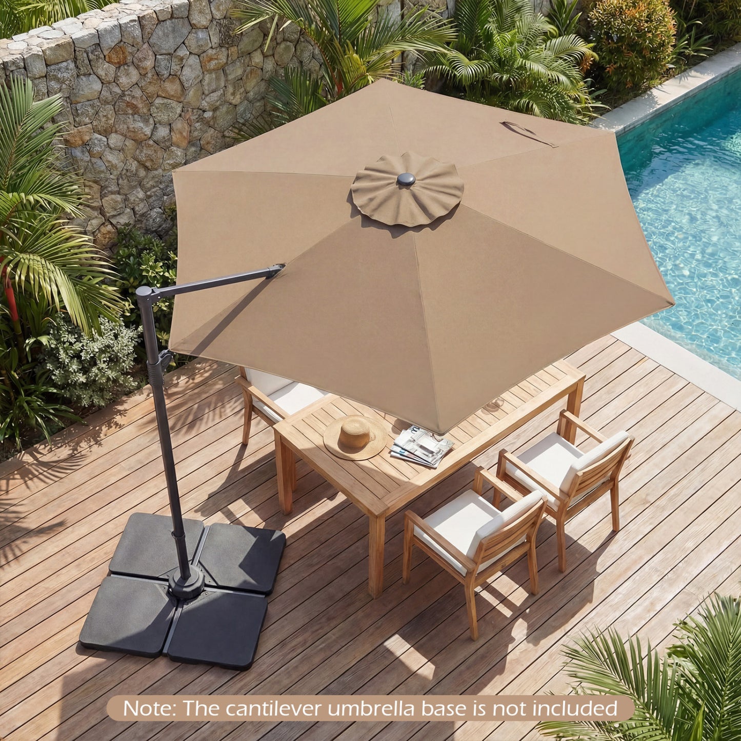 10 FT Patio Cantilever Umbrella, 360° Rotation, Air Vent, Tan Outdoor Umbrellas at Gallery Canada