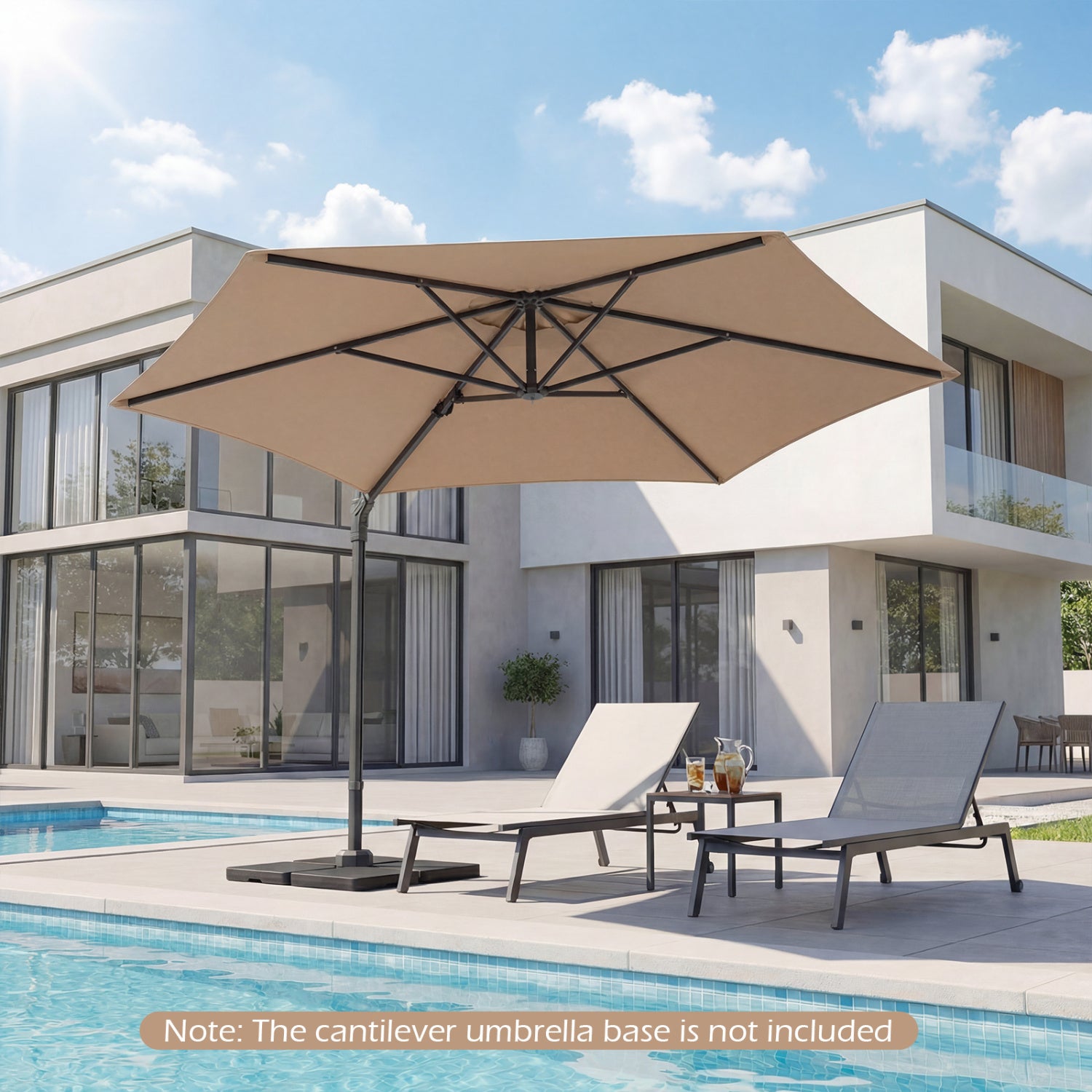 10 FT Patio Cantilever Umbrella, 360° Rotation, Air Vent, Tan Outdoor Umbrellas at Gallery Canada