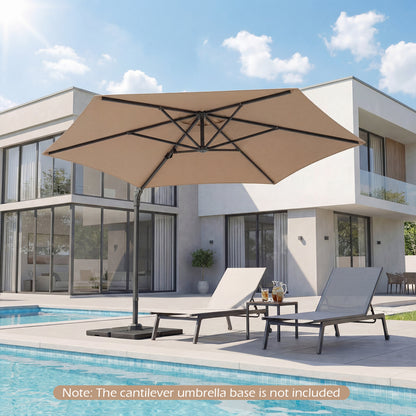 10 FT Patio Cantilever Umbrella, 360° Rotation, Air Vent, Tan Outdoor Umbrellas at Gallery Canada