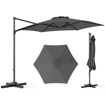 10 FT Patio Cantilever Umbrella, 360° Rotation, Air Vent, Gray Outdoor Umbrellas at Gallery Canada