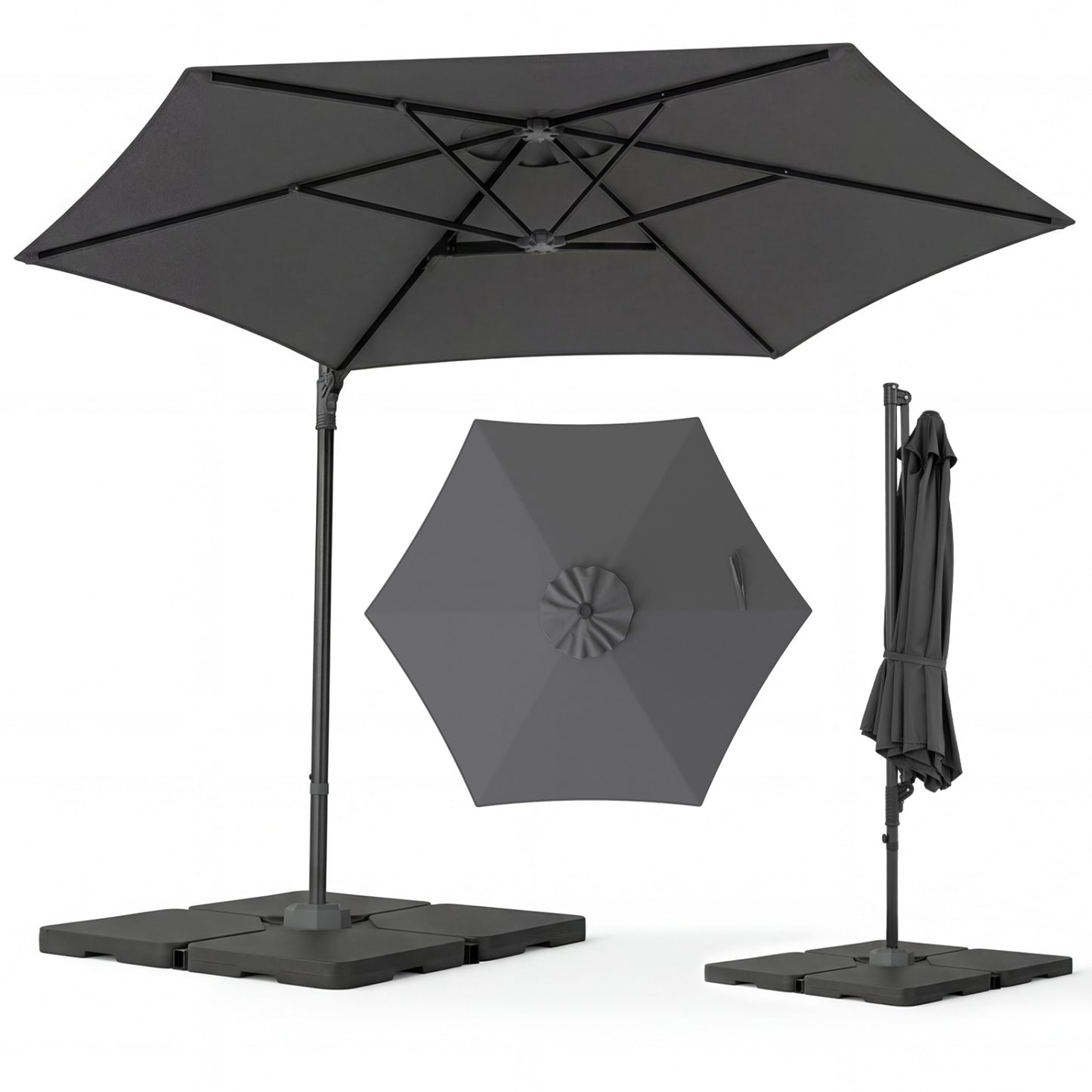 10 FT Patio Cantilever Umbrella, 360° Rotation, Air Vent, Gray Outdoor Umbrellas at Gallery Canada