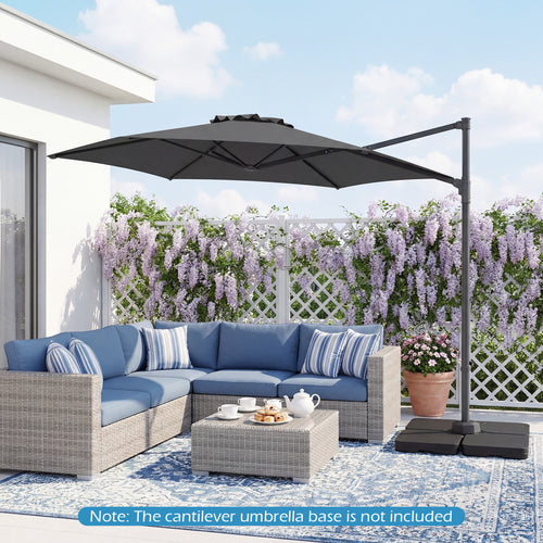 10 FT Patio Cantilever Umbrella, 360° Rotation, Air Vent, Gray