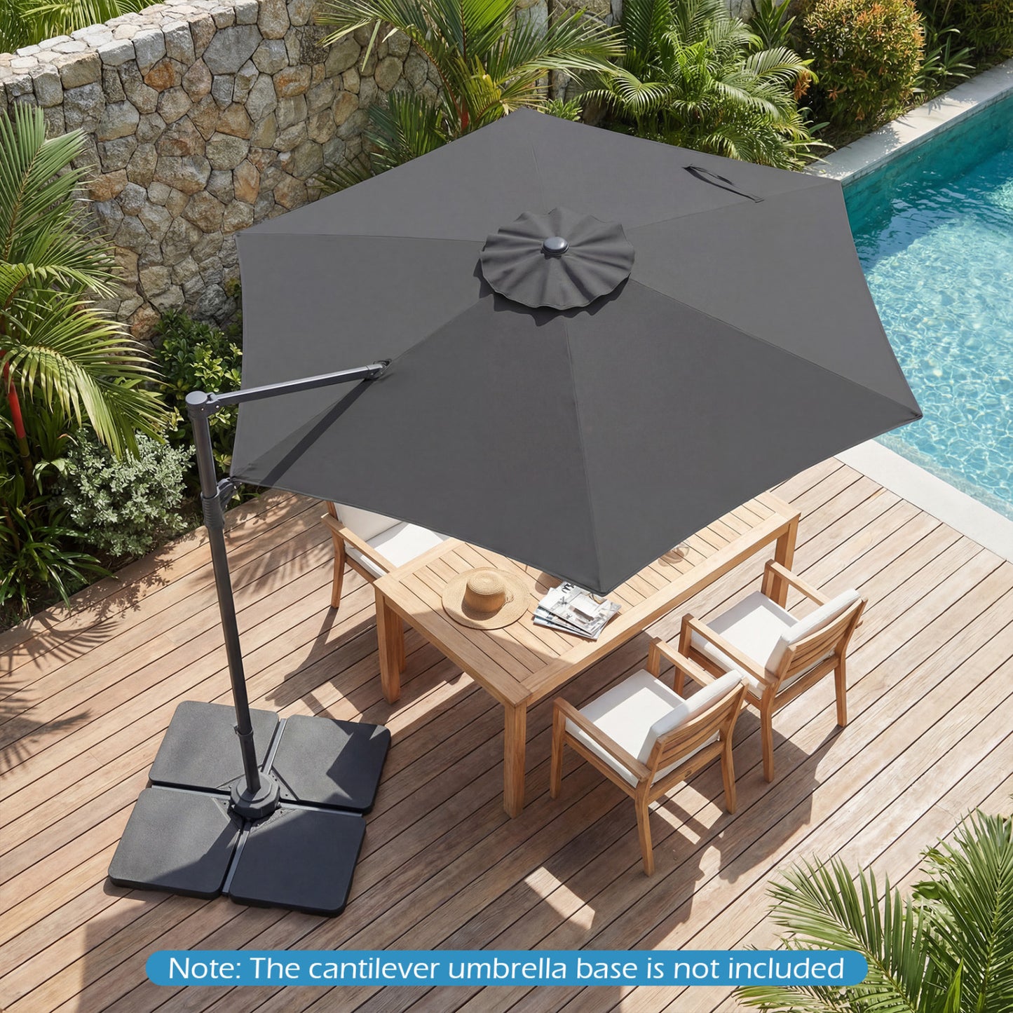 10 FT Patio Cantilever Umbrella, 360° Rotation, Air Vent, Gray Outdoor Umbrellas at Gallery Canada