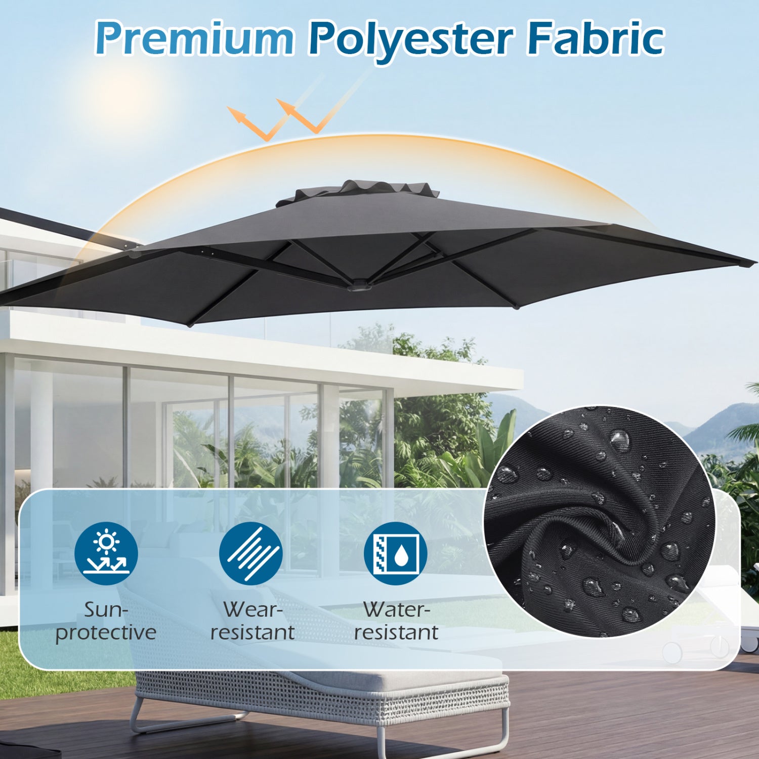 10 FT Patio Cantilever Umbrella, 360° Rotation, Air Vent, Gray Outdoor Umbrellas at Gallery Canada