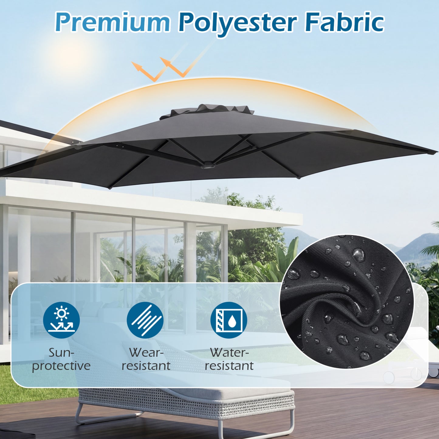 10 FT Patio Cantilever Umbrella, 360° Rotation, Air Vent, Gray Outdoor Umbrellas at Gallery Canada