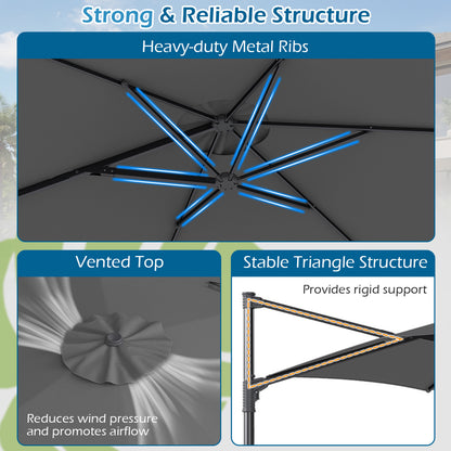 10 FT Patio Cantilever Umbrella, 360° Rotation, Air Vent, Gray Outdoor Umbrellas at Gallery Canada