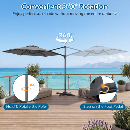 10 FT Patio Cantilever Umbrella, 360° Rotation, Air Vent, Gray Outdoor Umbrellas at Gallery Canada