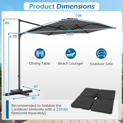 10 FT Patio Cantilever Umbrella, 360° Rotation, Air Vent, Gray Outdoor Umbrellas at Gallery Canada