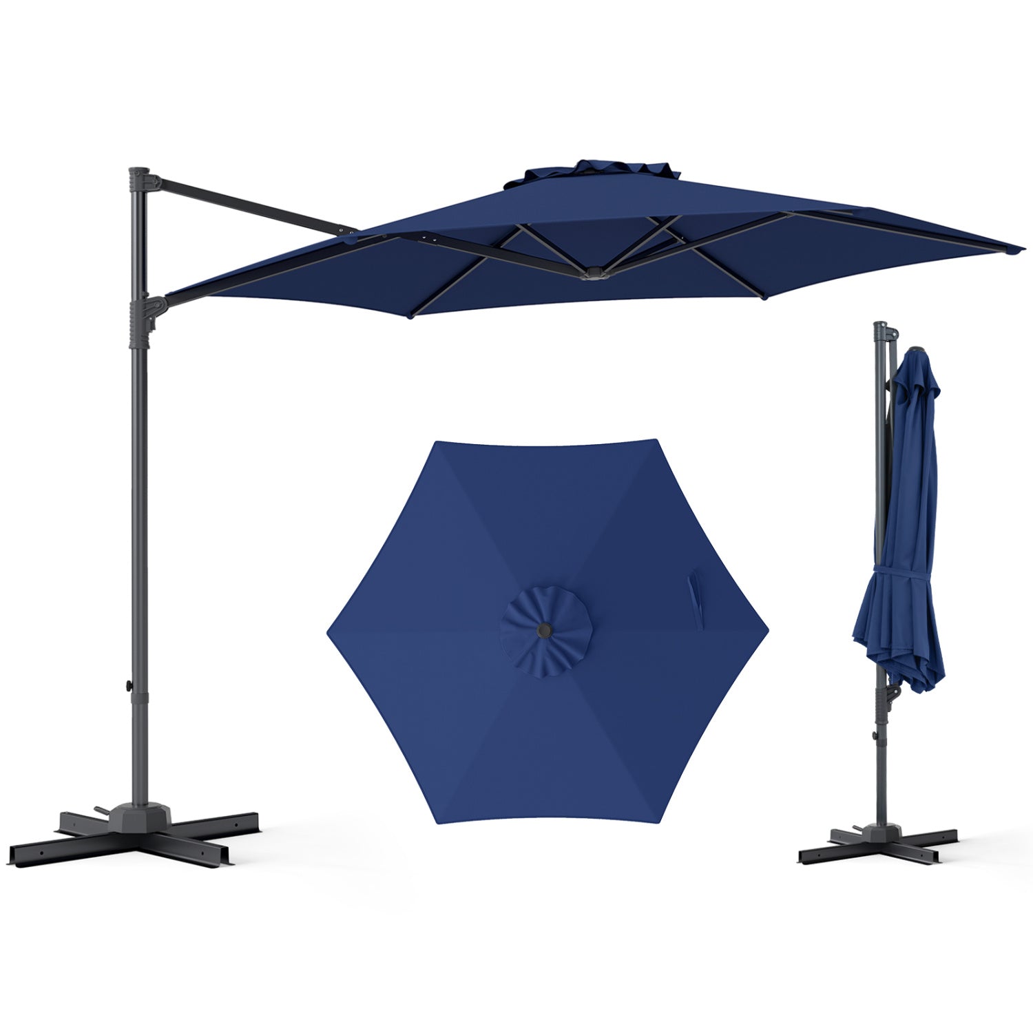 10 FT Patio Cantilever Umbrella, 360° Rotation, Air Vent, Blue Outdoor Umbrellas at Gallery Canada