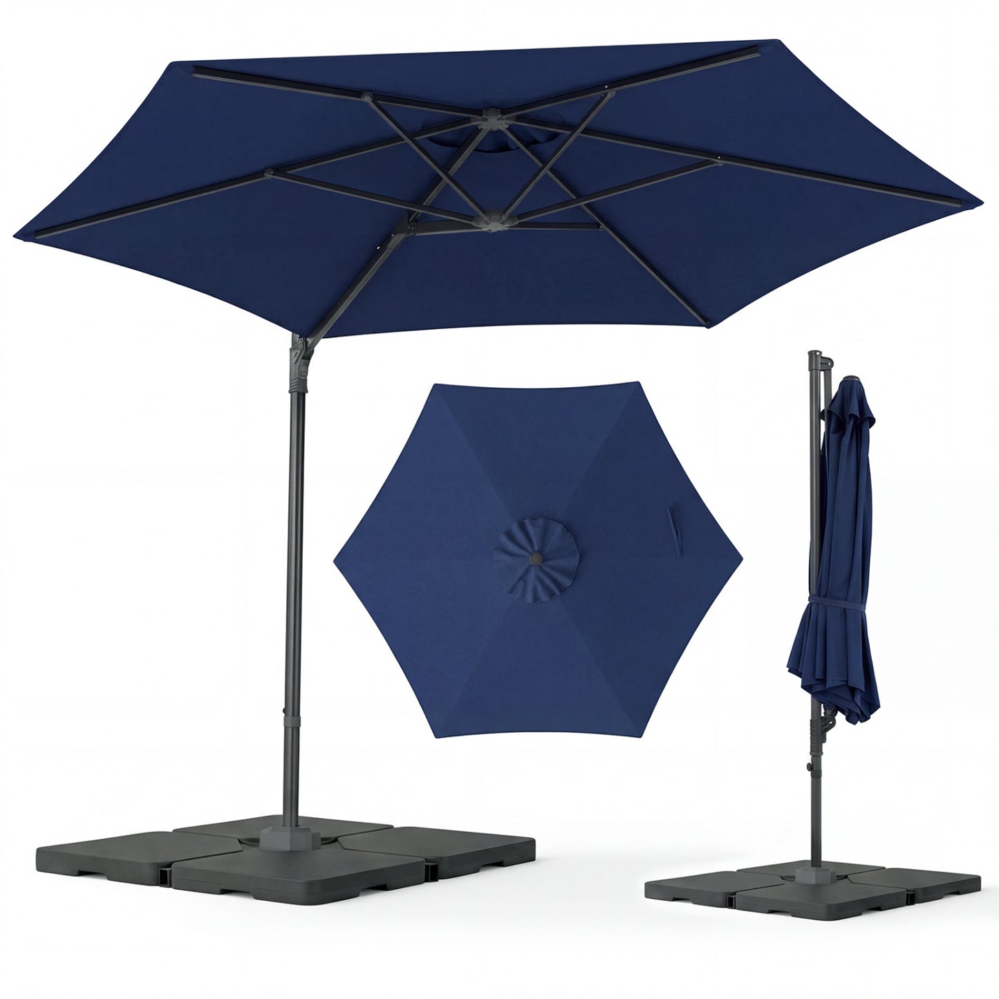 10 FT Patio Cantilever Umbrella, 360° Rotation, Air Vent, Blue Outdoor Umbrellas at Gallery Canada