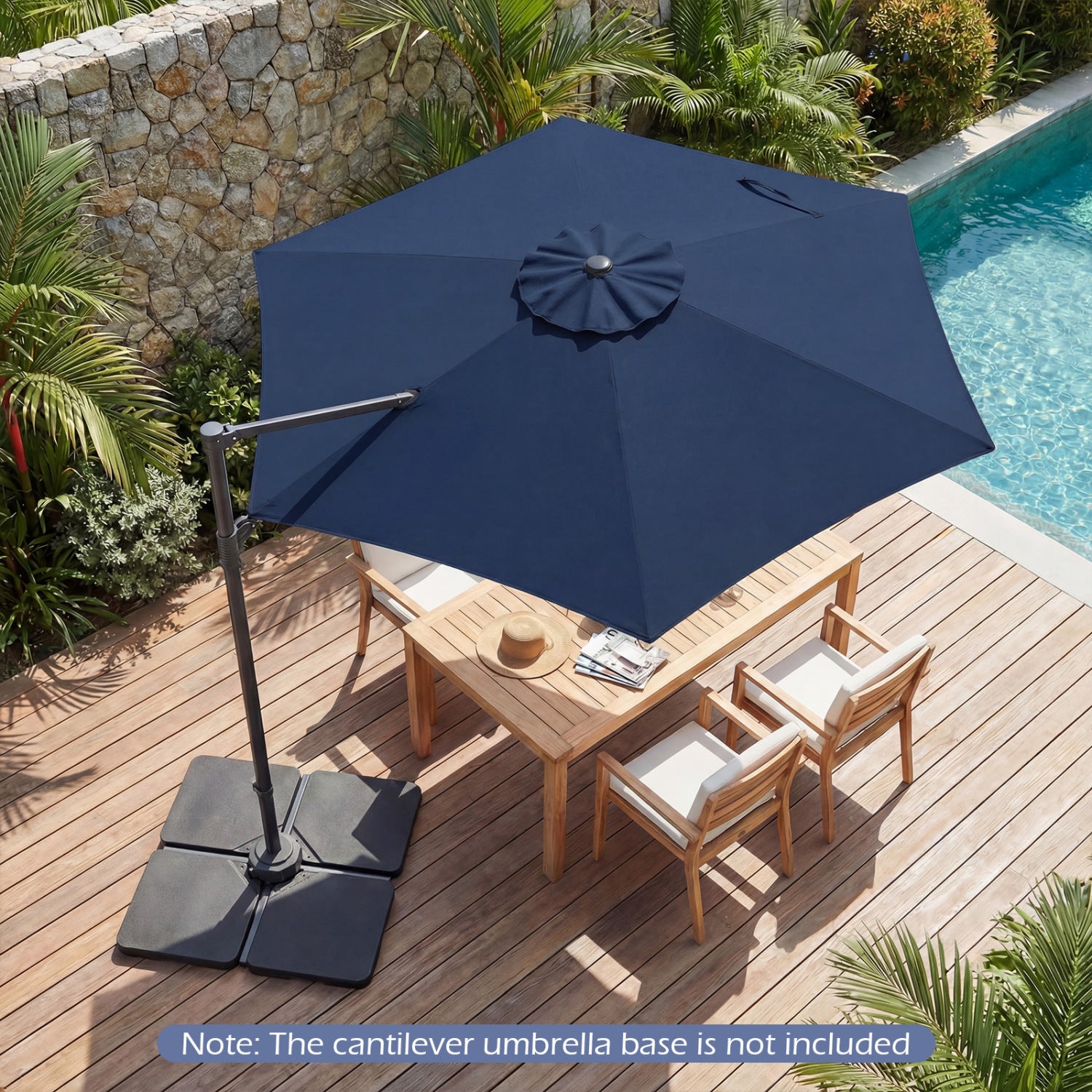 10 FT Patio Cantilever Umbrella, 360° Rotation, Air Vent, Blue Outdoor Umbrellas at Gallery Canada