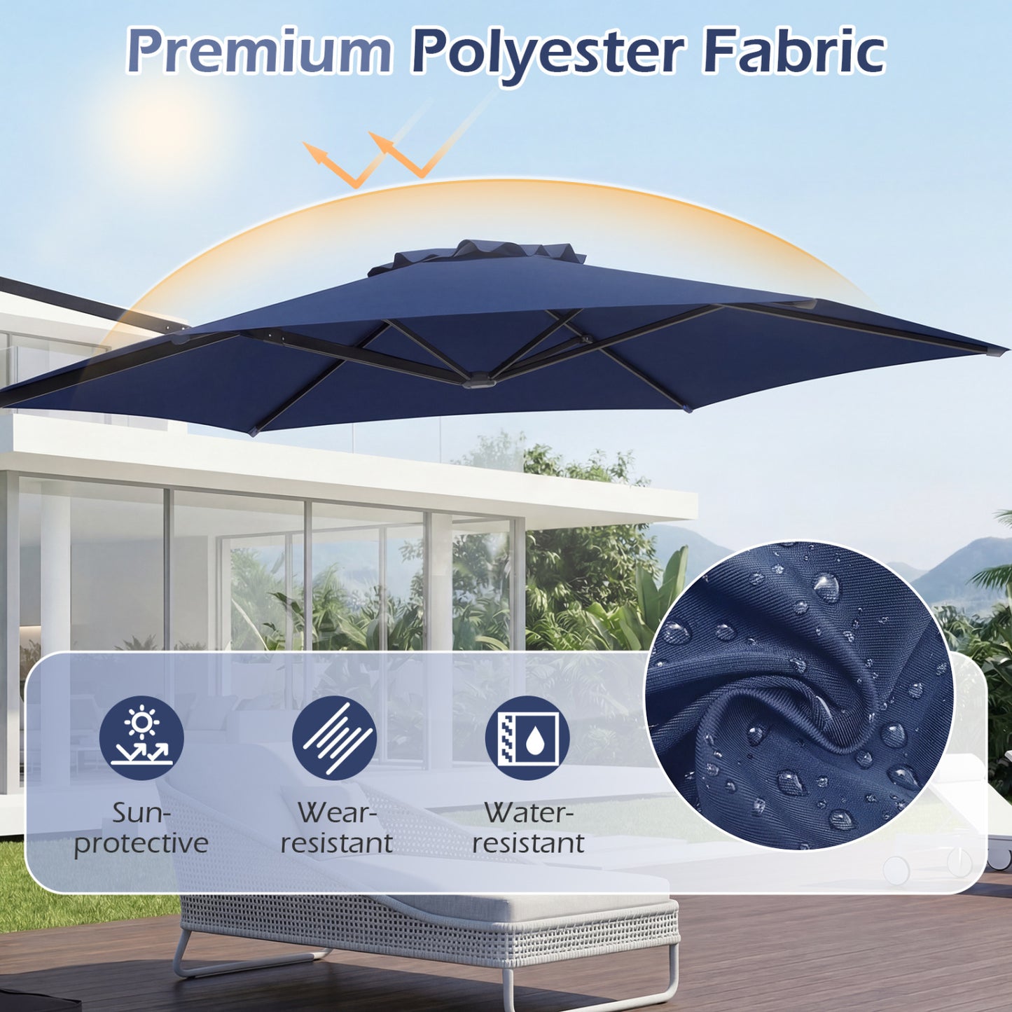 10 FT Patio Cantilever Umbrella, 360° Rotation, Air Vent, Blue Outdoor Umbrellas at Gallery Canada