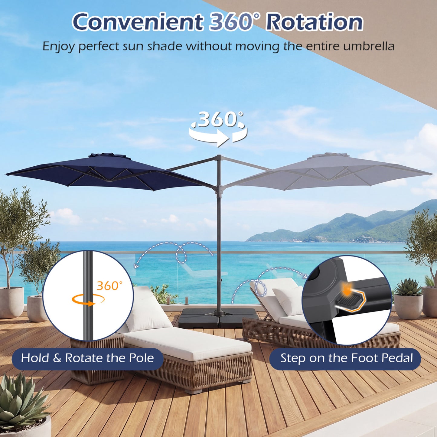 10 FT Patio Cantilever Umbrella, 360° Rotation, Air Vent, Blue Outdoor Umbrellas at Gallery Canada