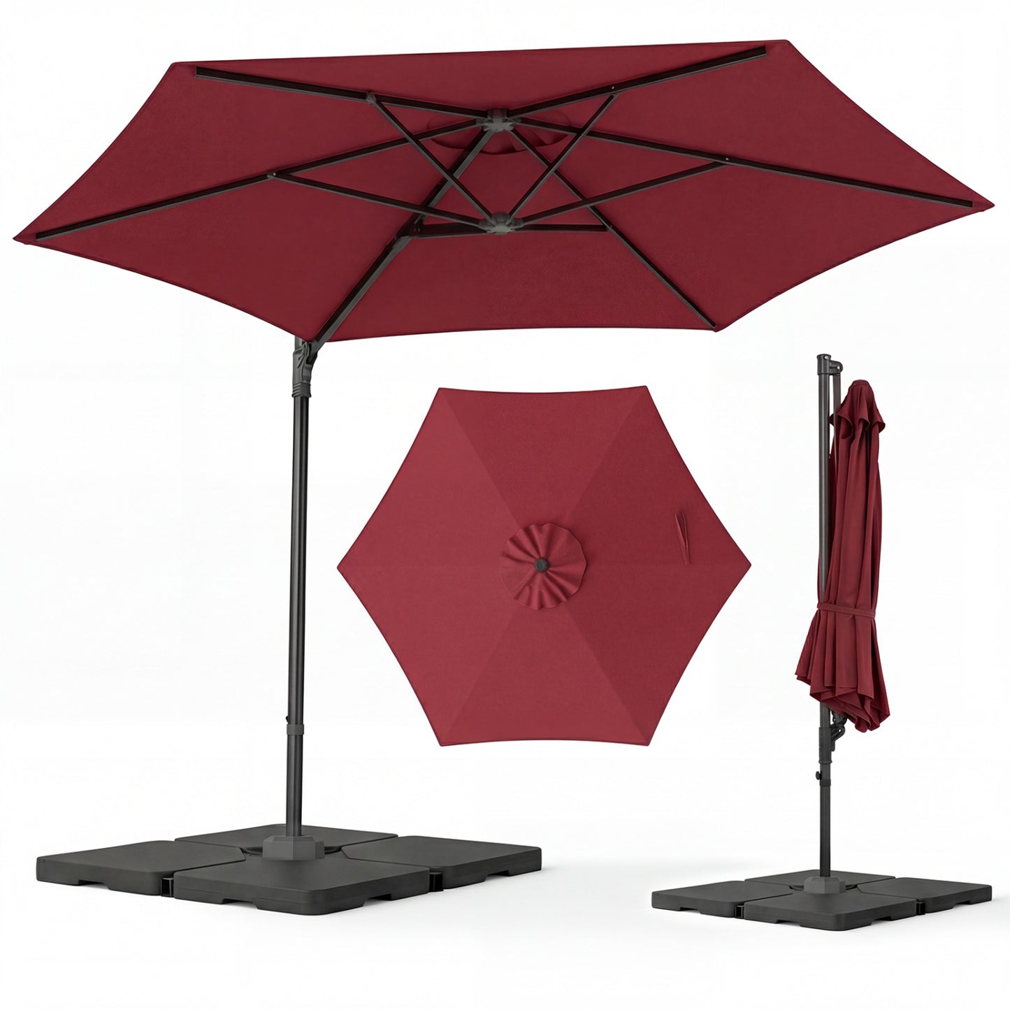 10 FT Patio Cantilever Umbrella, 360° Rotation, Air Vent, Wine Outdoor Umbrellas at Gallery Canada