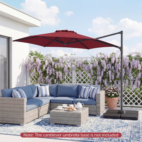 10 FT Patio Cantilever Umbrella, 360° Rotation, Air Vent, Wine