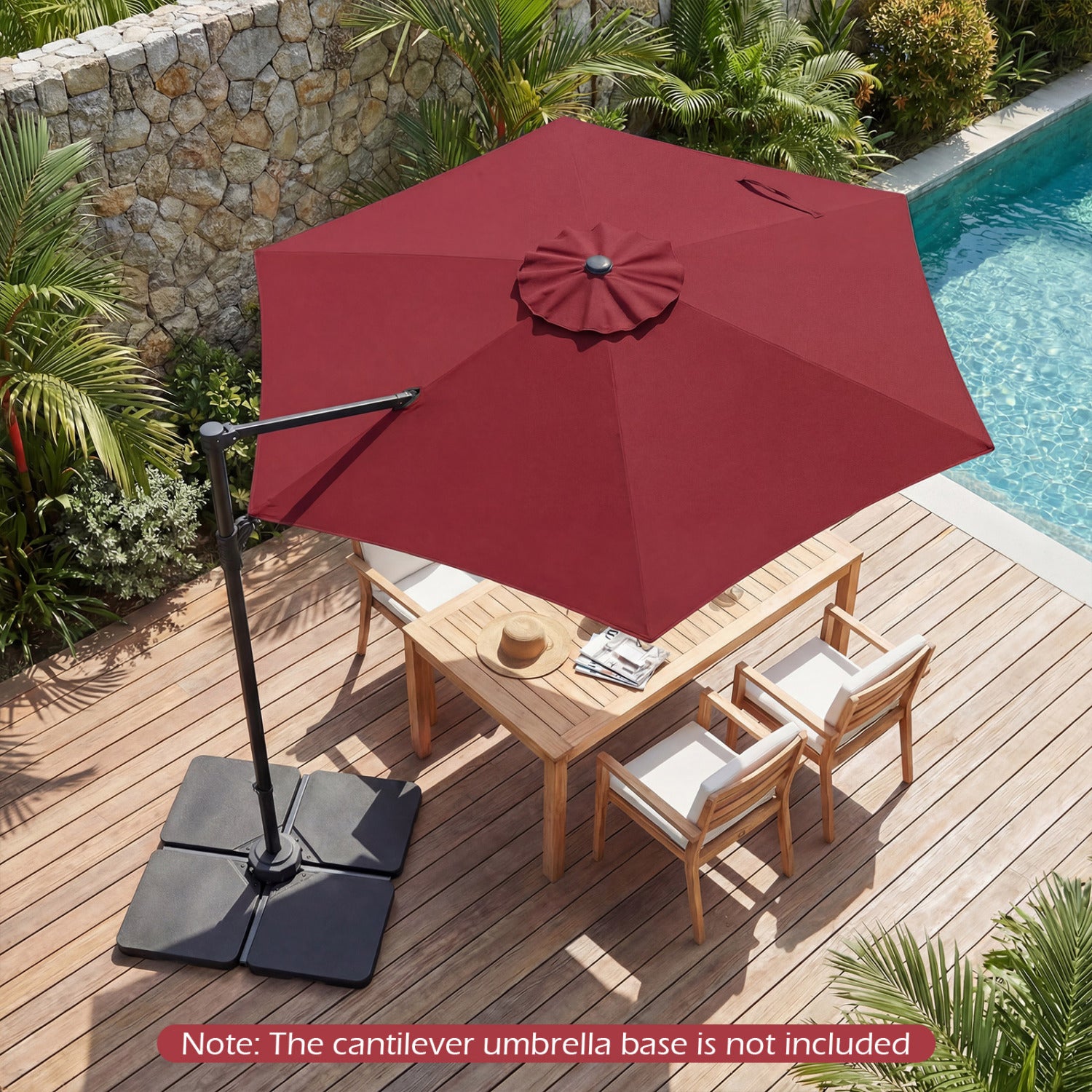 10 FT Patio Cantilever Umbrella, 360° Rotation, Air Vent, Wine Outdoor Umbrellas at Gallery Canada