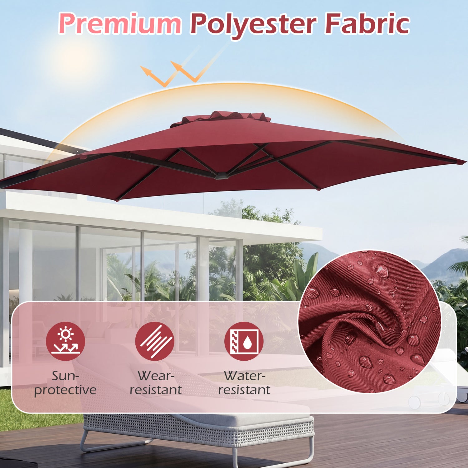 10 FT Patio Cantilever Umbrella, 360° Rotation, Air Vent, Wine Outdoor Umbrellas at Gallery Canada