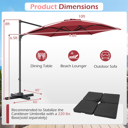 10 FT Patio Cantilever Umbrella, 360° Rotation, Air Vent, Wine Outdoor Umbrellas at Gallery Canada