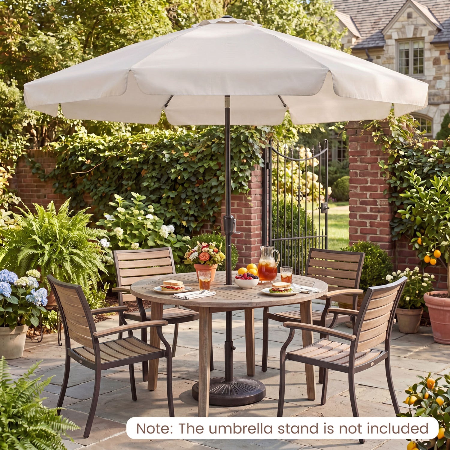 10 FT Scalloped Patio Umbrella with Push Button Tilt and 8 Fiberglass Ribs, Beige Outdoor Umbrellas at Gallery Canada