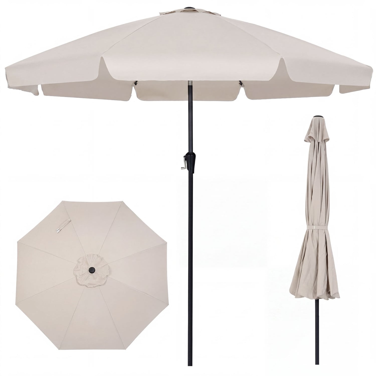 10 FT Scalloped Patio Umbrella with Push Button Tilt and 8 Fiberglass Ribs, Beige Outdoor Umbrellas Beige at Gallery Canada