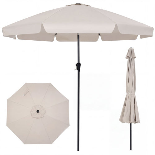 10 FT Scalloped Patio Umbrella with Push Button Tilt and 8 Fiberglass Ribs, Beige