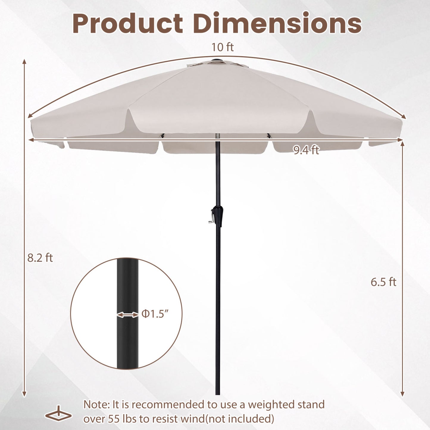 10 FT Scalloped Patio Umbrella with Push Button Tilt and 8 Fiberglass Ribs, Beige Outdoor Umbrellas at Gallery Canada