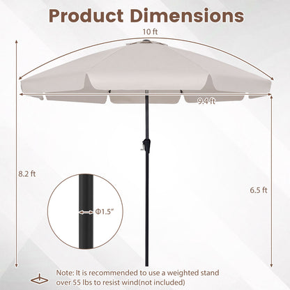 10 FT Scalloped Patio Umbrella with Push Button Tilt and 8 Fiberglass Ribs, Beige Outdoor Umbrellas at Gallery Canada