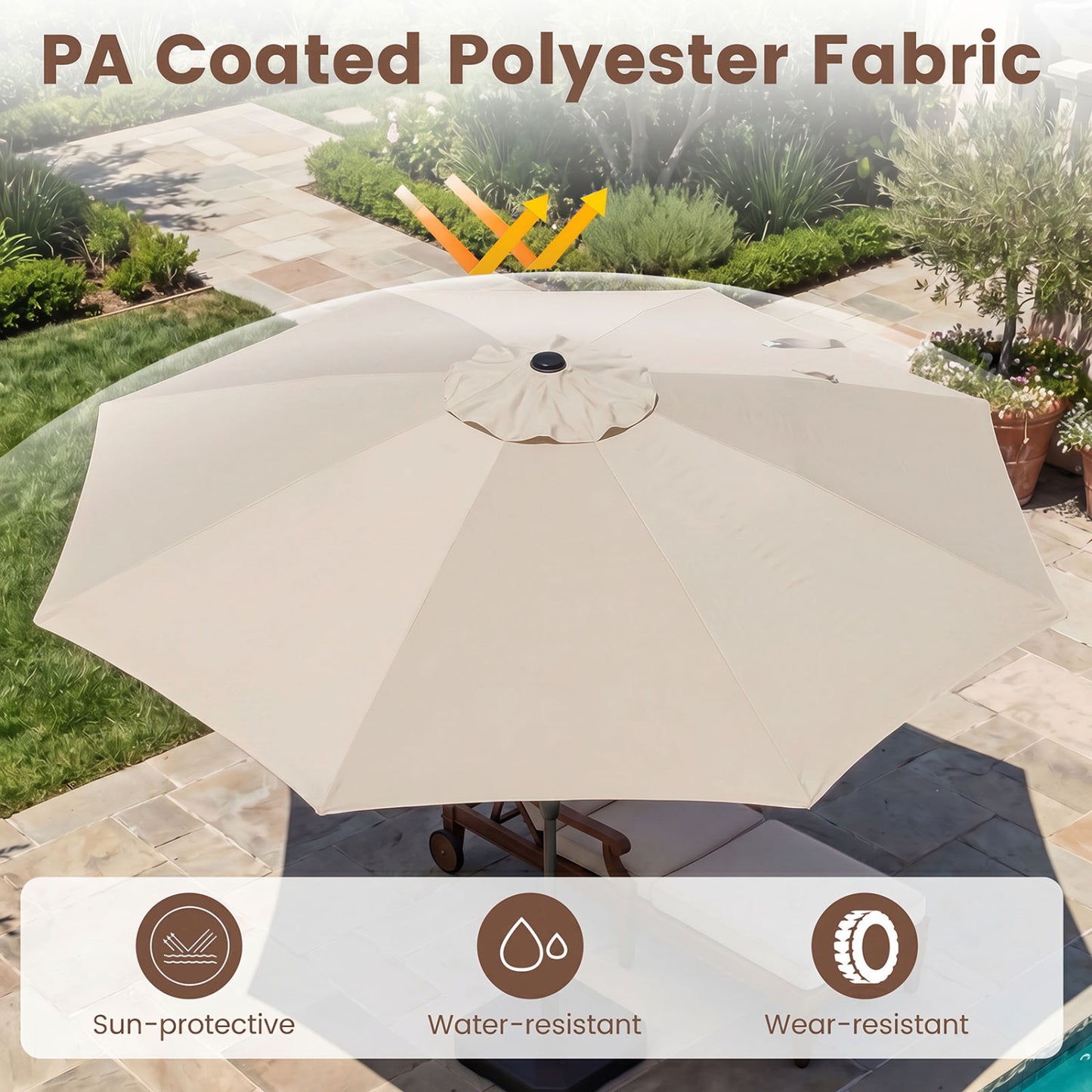 10 FT Scalloped Patio Umbrella with Push Button Tilt and 8 Fiberglass Ribs, Beige Outdoor Umbrellas at Gallery Canada