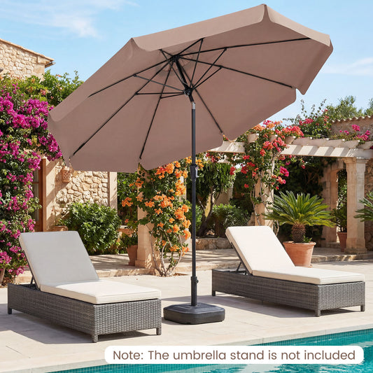 10 FT Scalloped Patio Umbrella with Push Button Tilt and 8 Fiberglass Ribs, Brown Outdoor Umbrellas Brown at Gallery Canada