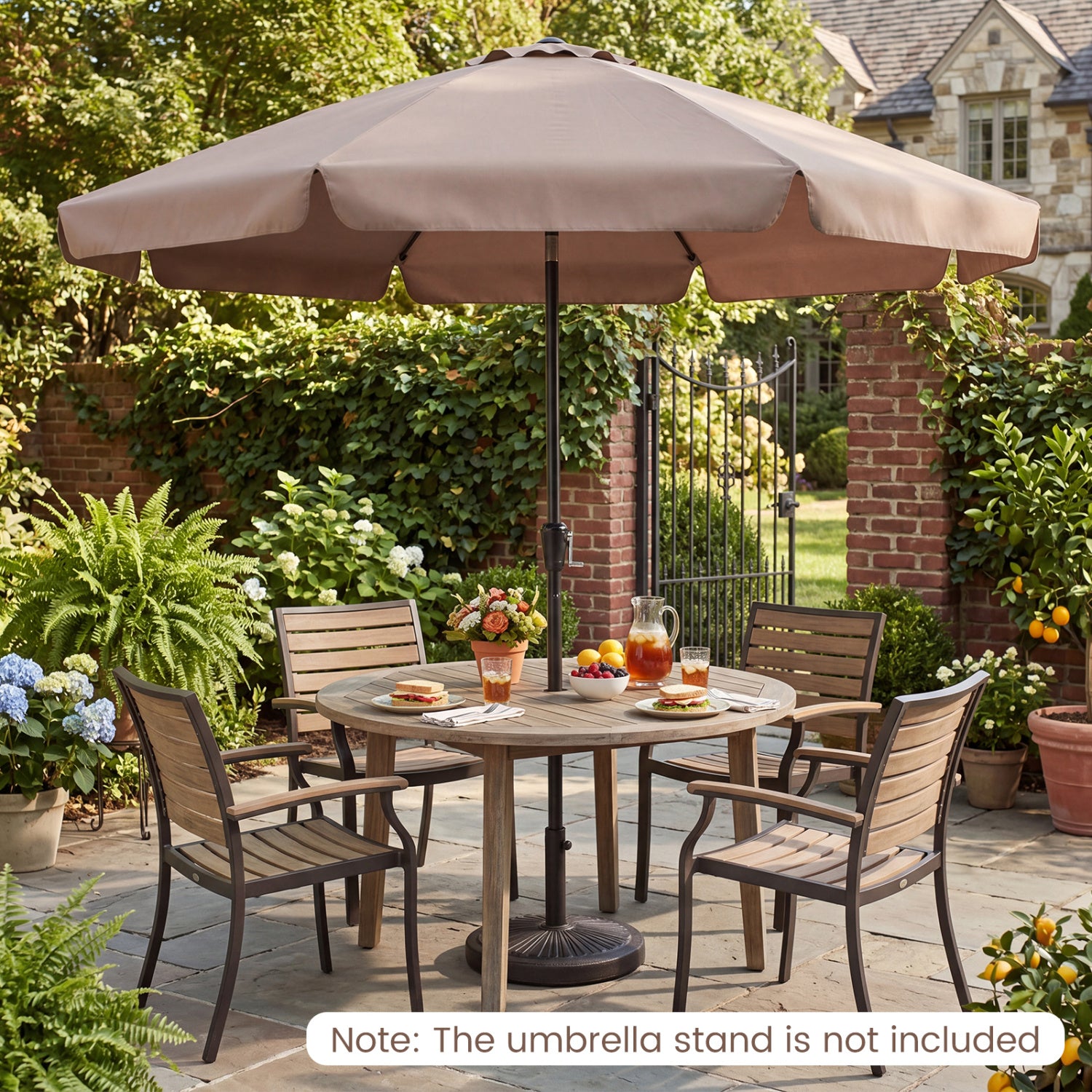 10 FT Scalloped Patio Umbrella with Push Button Tilt and 8 Fiberglass Ribs, Brown Outdoor Umbrellas at Gallery Canada