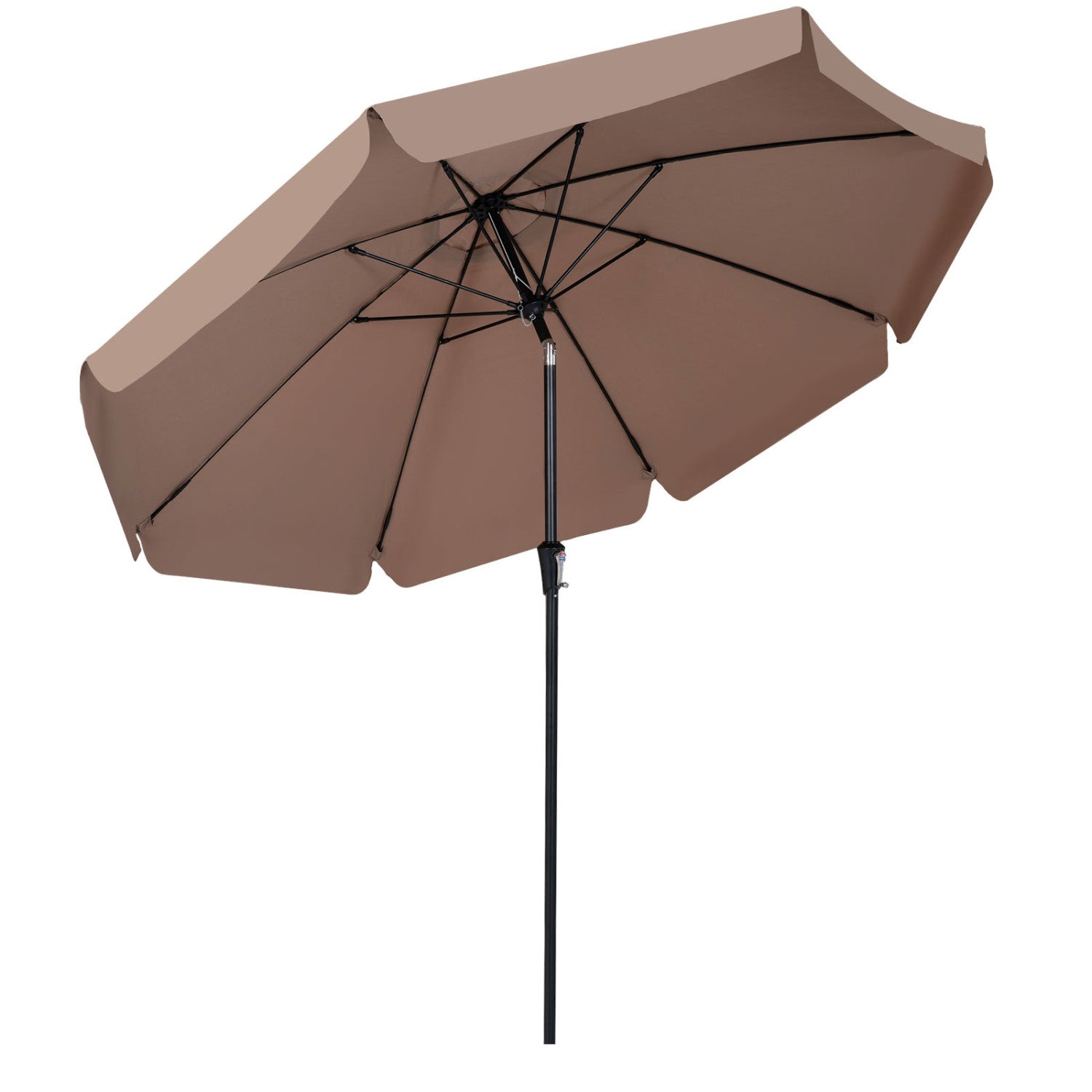 10 FT Scalloped Patio Umbrella with Push Button Tilt and 8 Fiberglass Ribs, Brown Outdoor Umbrellas at Gallery Canada