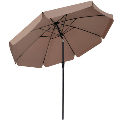 10 FT Scalloped Patio Umbrella with Push Button Tilt and 8 Fiberglass Ribs, Brown Outdoor Umbrellas at Gallery Canada