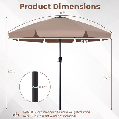 10 FT Scalloped Patio Umbrella with Push Button Tilt and 8 Fiberglass Ribs, Brown Outdoor Umbrellas at Gallery Canada