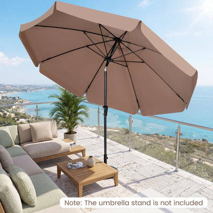 10 FT Scalloped Patio Umbrella with Push Button Tilt and 8 Fiberglass Ribs, Brown Outdoor Umbrellas at Gallery Canada