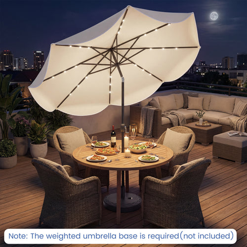 10 FT Scalloped Solar Patio Umbrella With 24 LED Lights, Beige