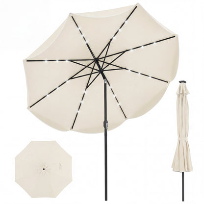 10 FT Scalloped Solar Patio Umbrella With 24 LED Lights, Beige Outdoor Umbrellas Beige at Gallery Canada