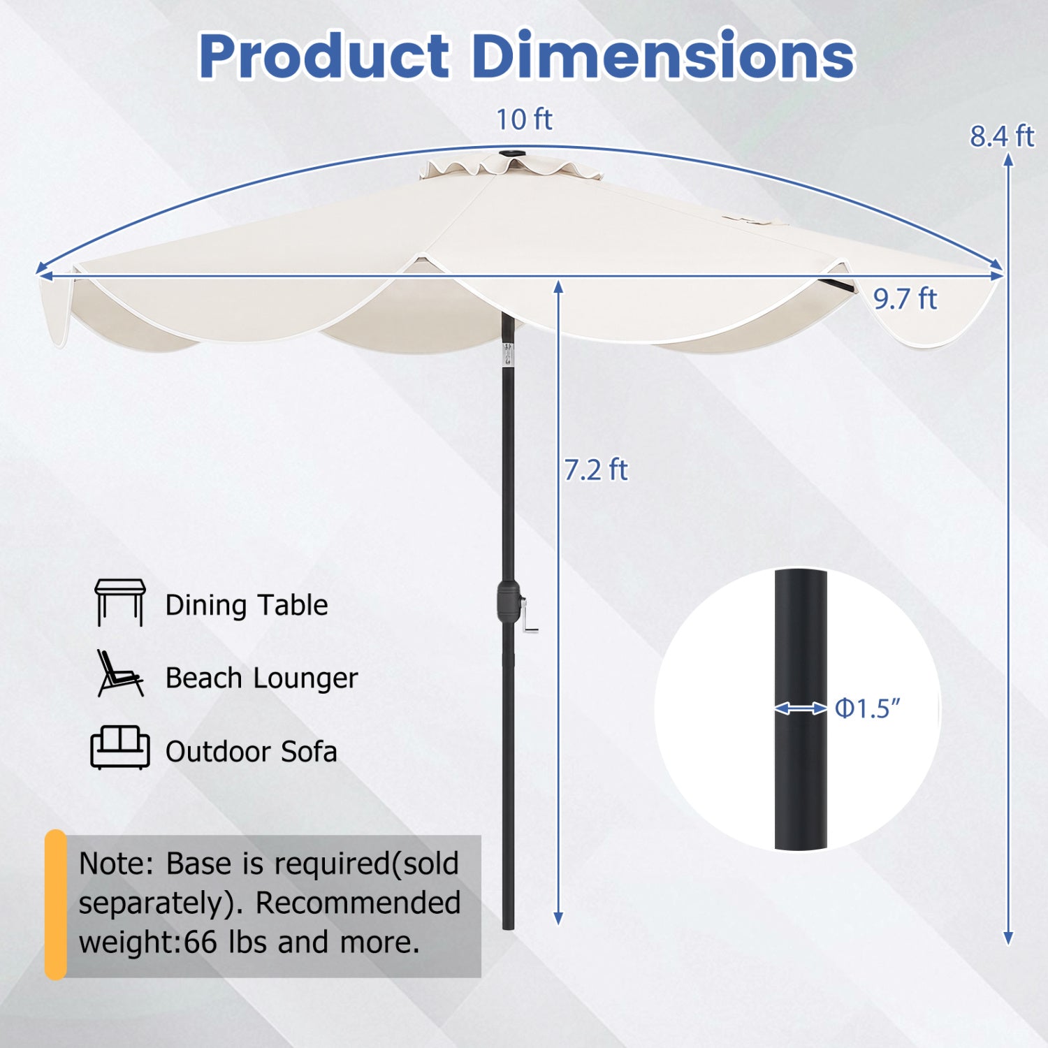 10 FT Scalloped Solar Patio Umbrella With 24 LED Lights, Beige Outdoor Umbrellas at Gallery Canada