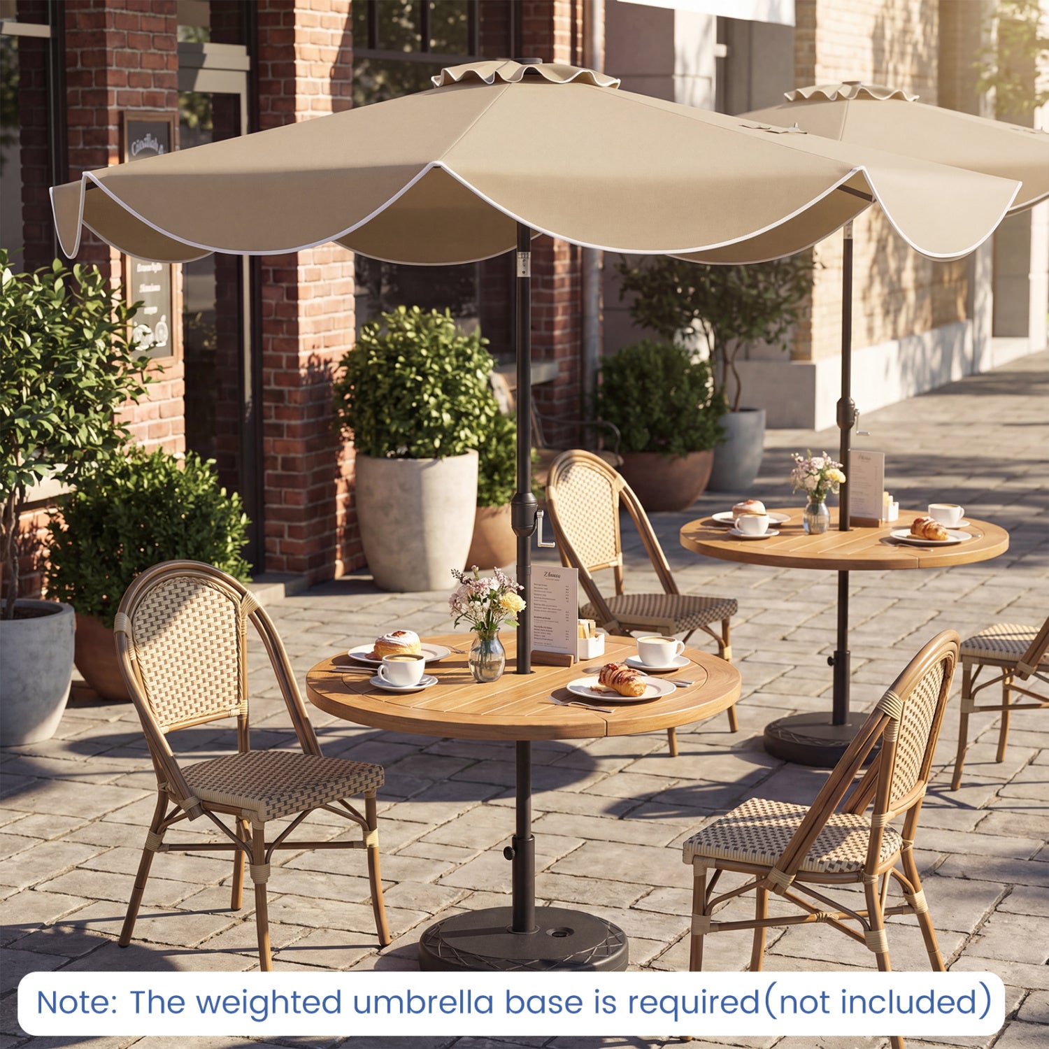 10 FT Scalloped Solar Umbrella, 24 LED Lights, Tilt, Tan Outdoor Umbrellas at Gallery Canada