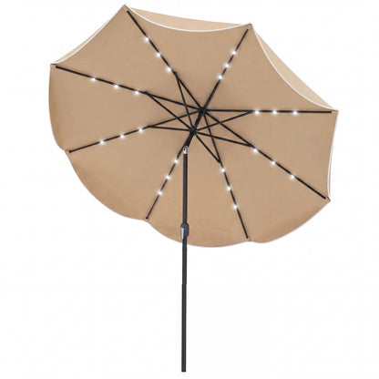 10 FT Scalloped Solar Umbrella, 24 LED Lights, Tilt, Tan Outdoor Umbrellas at Gallery Canada