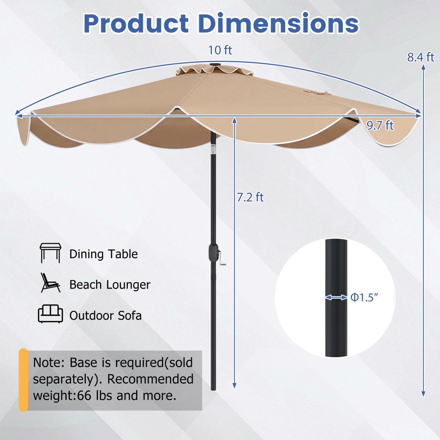 10 FT Scalloped Solar Umbrella, 24 LED Lights, Tilt, Tan Outdoor Umbrellas at Gallery Canada