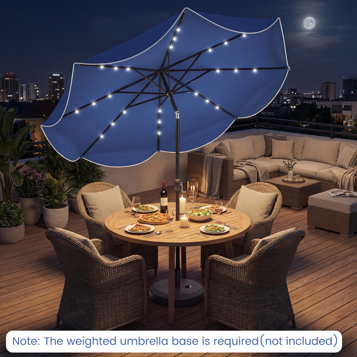 10 FT Scalloped Solar Patio Umbrella With 24 LED Lights, Navy Outdoor Umbrellas at Gallery Canada