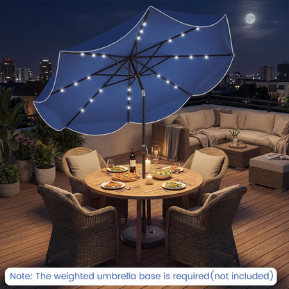 10 FT Scalloped Solar Patio Umbrella With 24 LED Lights, Navy Outdoor Umbrellas at Gallery Canada