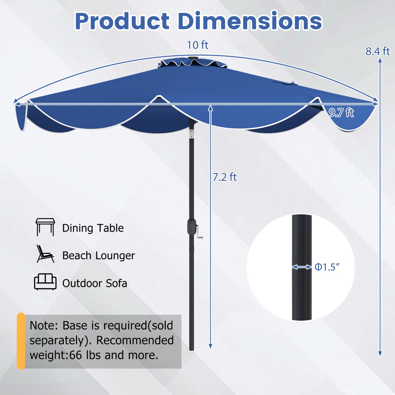 10 FT Scalloped Solar Patio Umbrella With 24 LED Lights, Navy Outdoor Umbrellas at Gallery Canada