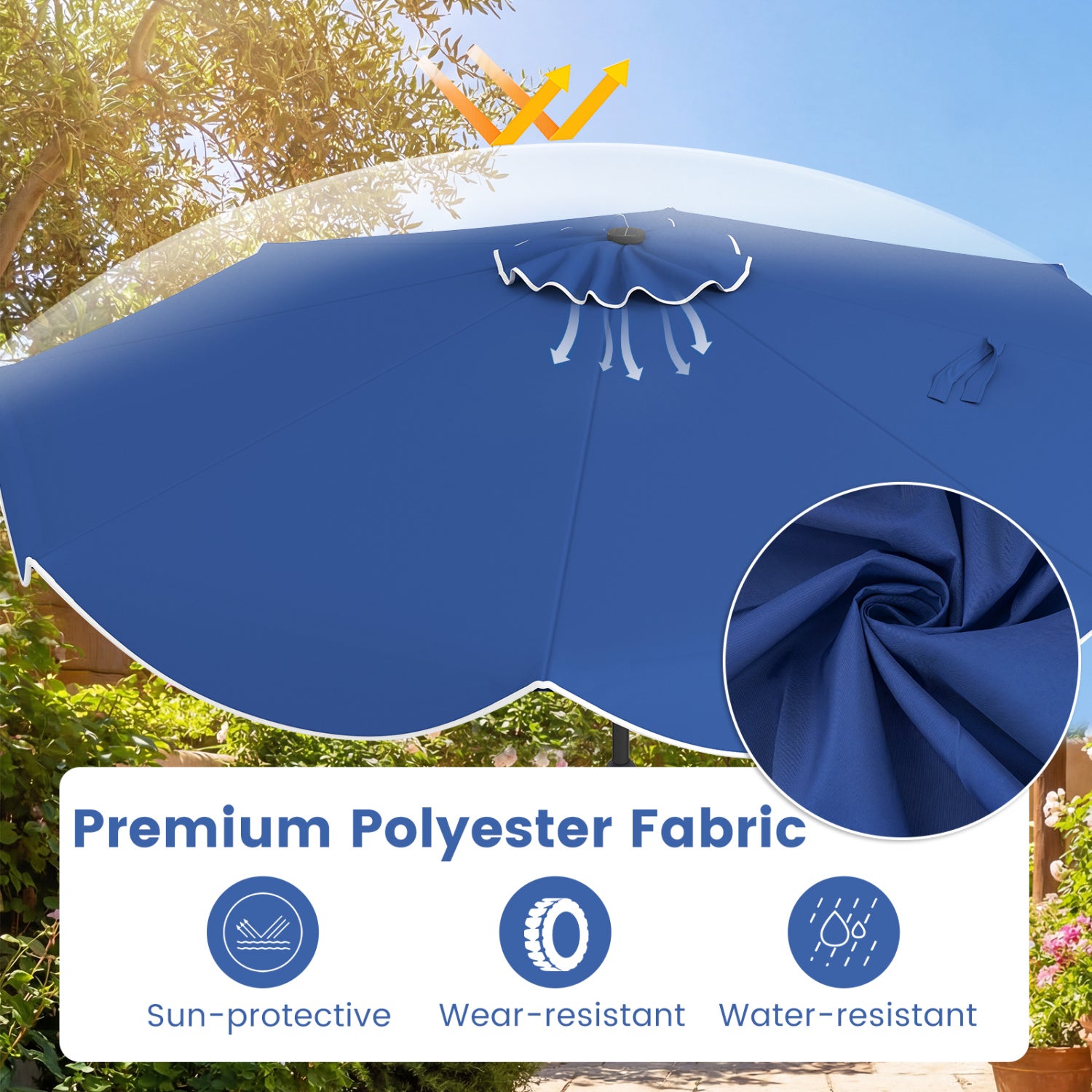 10 FT Scalloped Solar Patio Umbrella With 24 LED Lights, Navy Outdoor Umbrellas at Gallery Canada